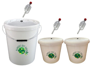 Almost Off Grid 25 litre bucket plus 2x 5 litre bucket and 3x airlocks