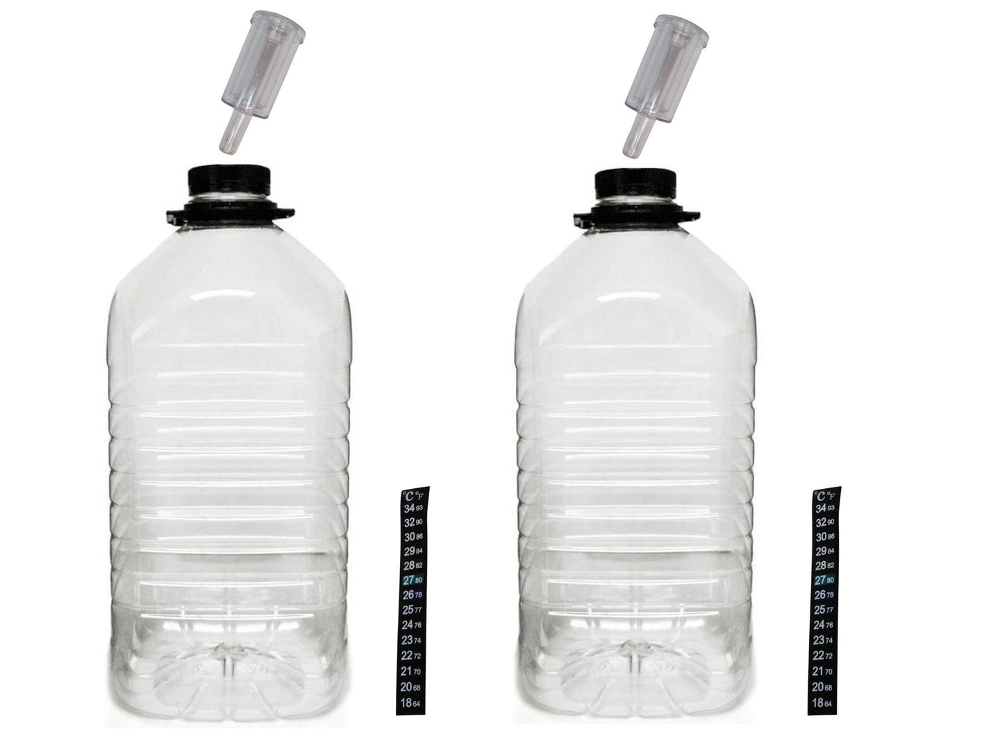 2 x 5 Litre /1 gallon PET Demijohns with Caps, Grommets, Handy Airlocks Thermometers