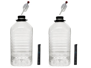 2 x 5 Litre /1 gallon PET Demijohns with Caps, Grommets, Airlocks Thermometers