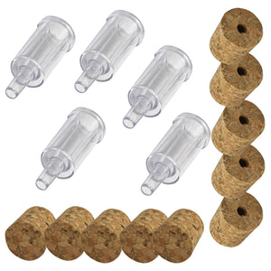 5x Handy Airlocks, 5 Bored Cork Bungs, 5 Solid Cork Bungs